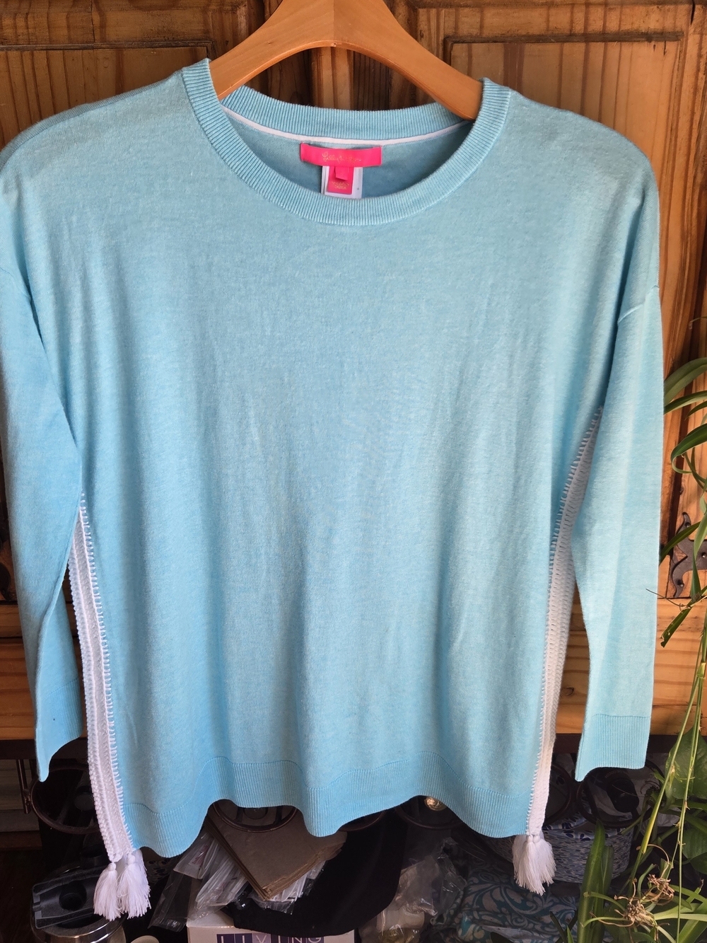 Lilly Pulitzer Light Blue Crewneck Sweater with Pink Label